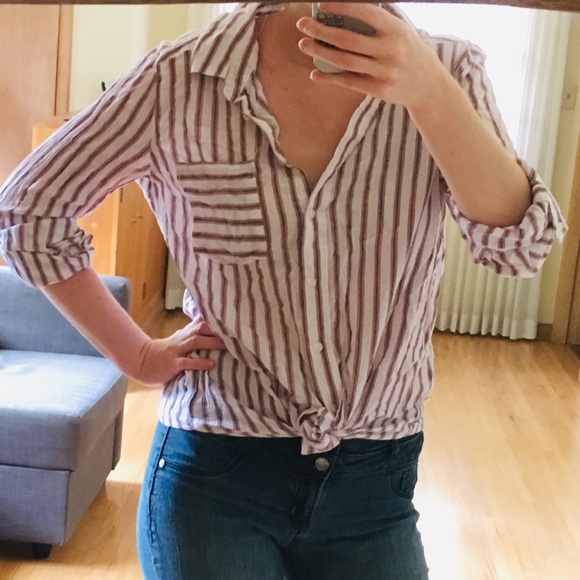 Tops - Mauve Striped Button Down